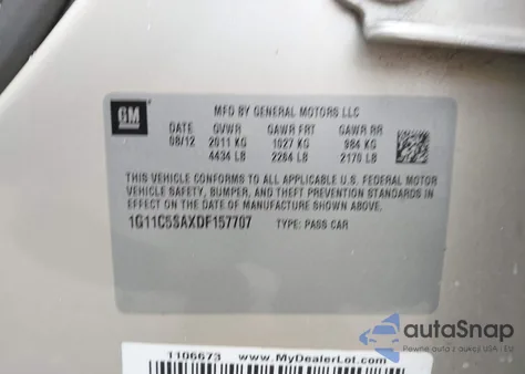 2013 Chevrolet Malibu 1Lt from USA, damaged, VIN 1G11C5SAXDF157707